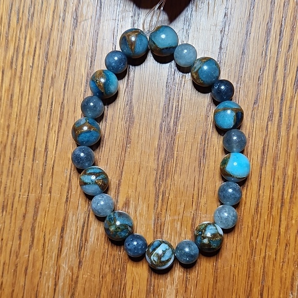 Elegant Blue Cloisonne and Genuine Aventurine Beaded Bracelet - Picture 2 of 3